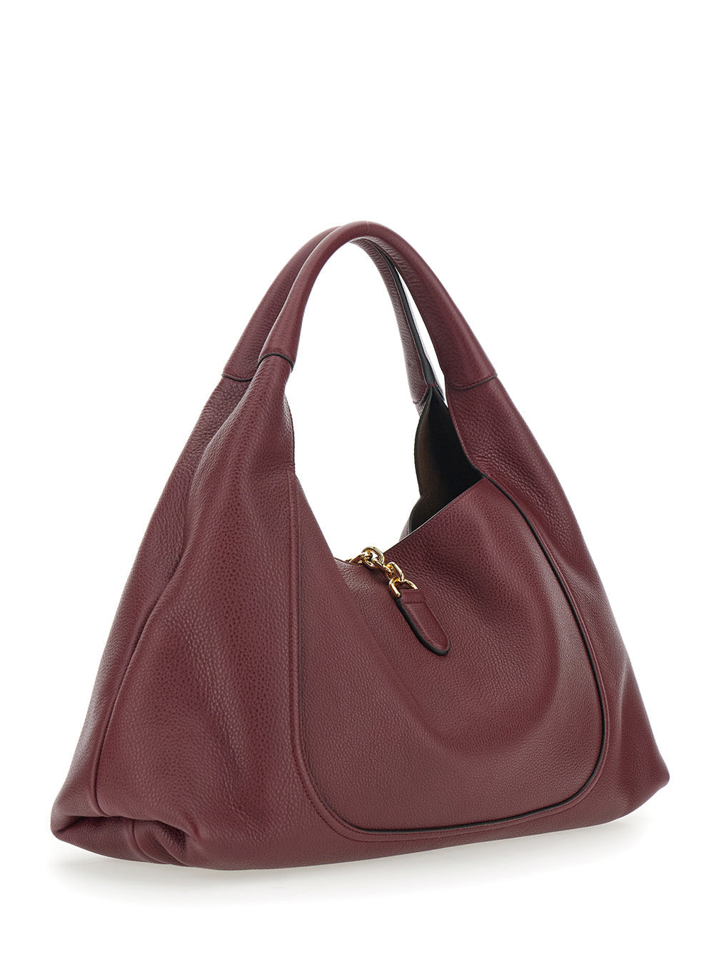 Gucci Women Bordeaux Shoulder Bag With Horsebit Closure In Grained Leather Woman