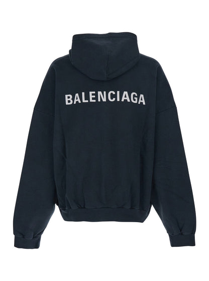 Balenciaga Men Black Hoodie With Logo Print On Front And Rear In Cotton Man