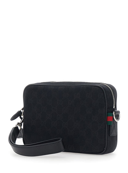 Gucci Men Black Crossbody Bag With All-Over Gg Motif In Fabric Man