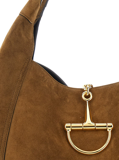Gucci Women Brown Shoulder Bag With Horsebit Closure In Suede Woman