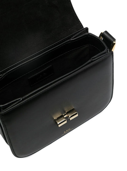 A.P.C. Women 'Grace' Black Mini Crossbody Bag With Adjustable Shoulder Strap And Embossed Logo Lettering On The Front In Leather Woman