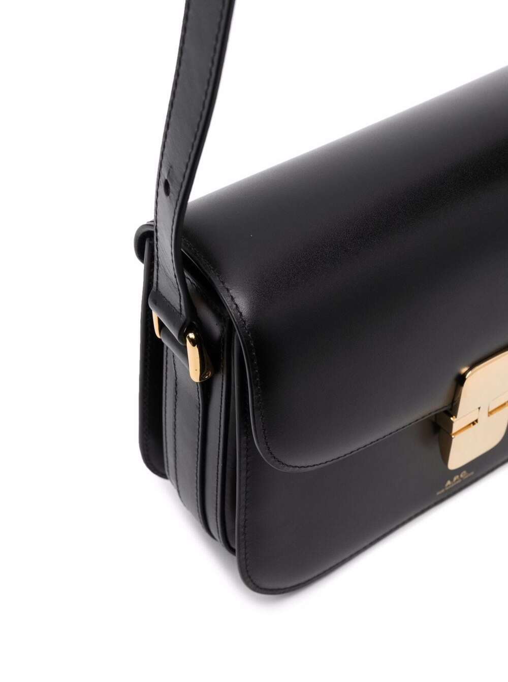 A.P.C. Women 'Grance' Black Small Crossbody Bag Wirh Embossed Logo Lettering On The Front And Adjustable Shoulder Strap In Leather Woman