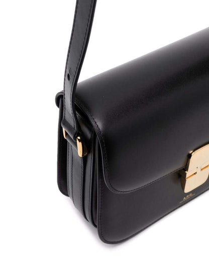 A.P.C. Women 'Grance' Black Small Crossbody Bag Wirh Embossed Logo Lettering On The Front And Adjustable Shoulder Strap In Leather Woman