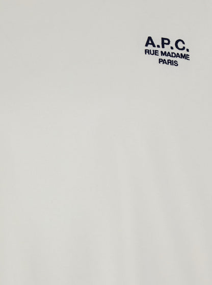 A.P.C. Men White Crewneck T-Shirt With Logo Embroidered On The Front In Cotton Man