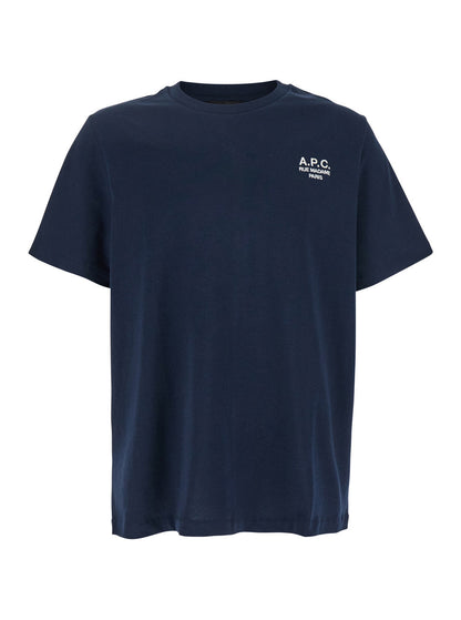 A.P.C. Women Blue Crewneck T-Shirt With Logo Embroidered On The Front In Cotton Woman