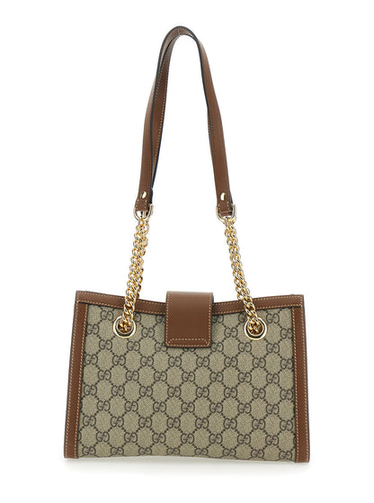 Gucci Women 'Padlock' Beige Shoulder Bag With Reinforced Chain Strap And All-Over Gg Motif In Fabric Woman