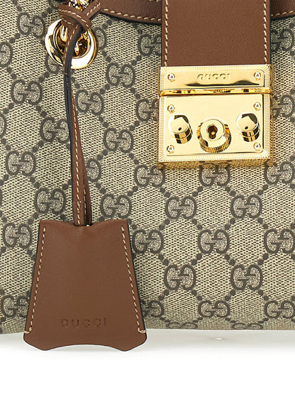 Gucci Women 'Padlock' Beige Shoulder Bag With Reinforced Chain Strap And All-Over Gg Motif In Fabric Woman