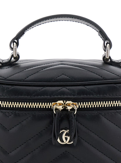 Gucci Women Black Handbag With Chain-Link Shoulder Strap And Gg Plaque On The Front In Leather Woman