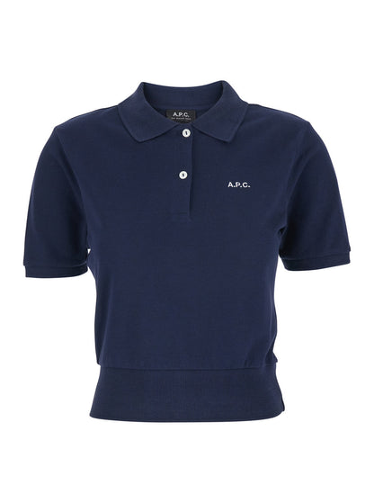 A.P.C. Women 'Oceane' Blue Polo Shirt With Classic Collar And Logo Embroidery On The Front In Cotton Woman