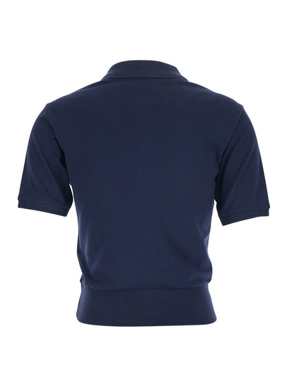 A.P.C. Women 'Oceane' Blue Polo Shirt With Classic Collar And Logo Embroidery On The Front In Cotton Woman
