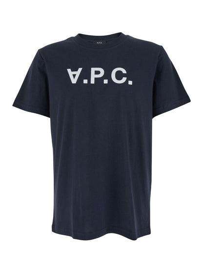 A.P.C. Women Blue Crewneck T-Shirt With Logo On The Front In Cotton Woman