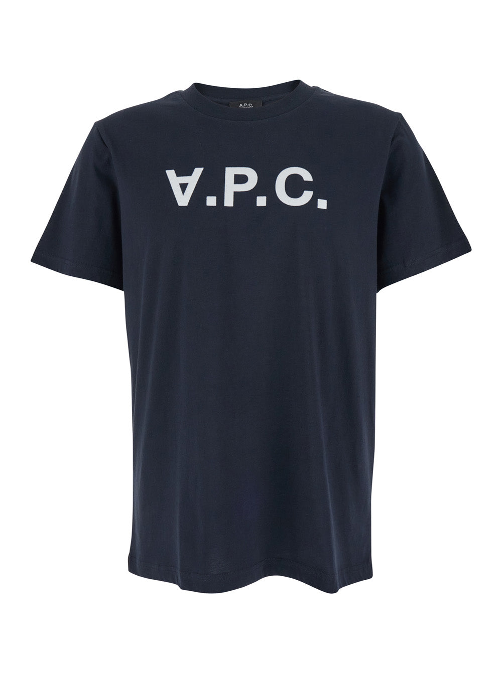 A.P.C. Men Blue Crewneck T-Shirt With Logo On The Front In Cotton Man