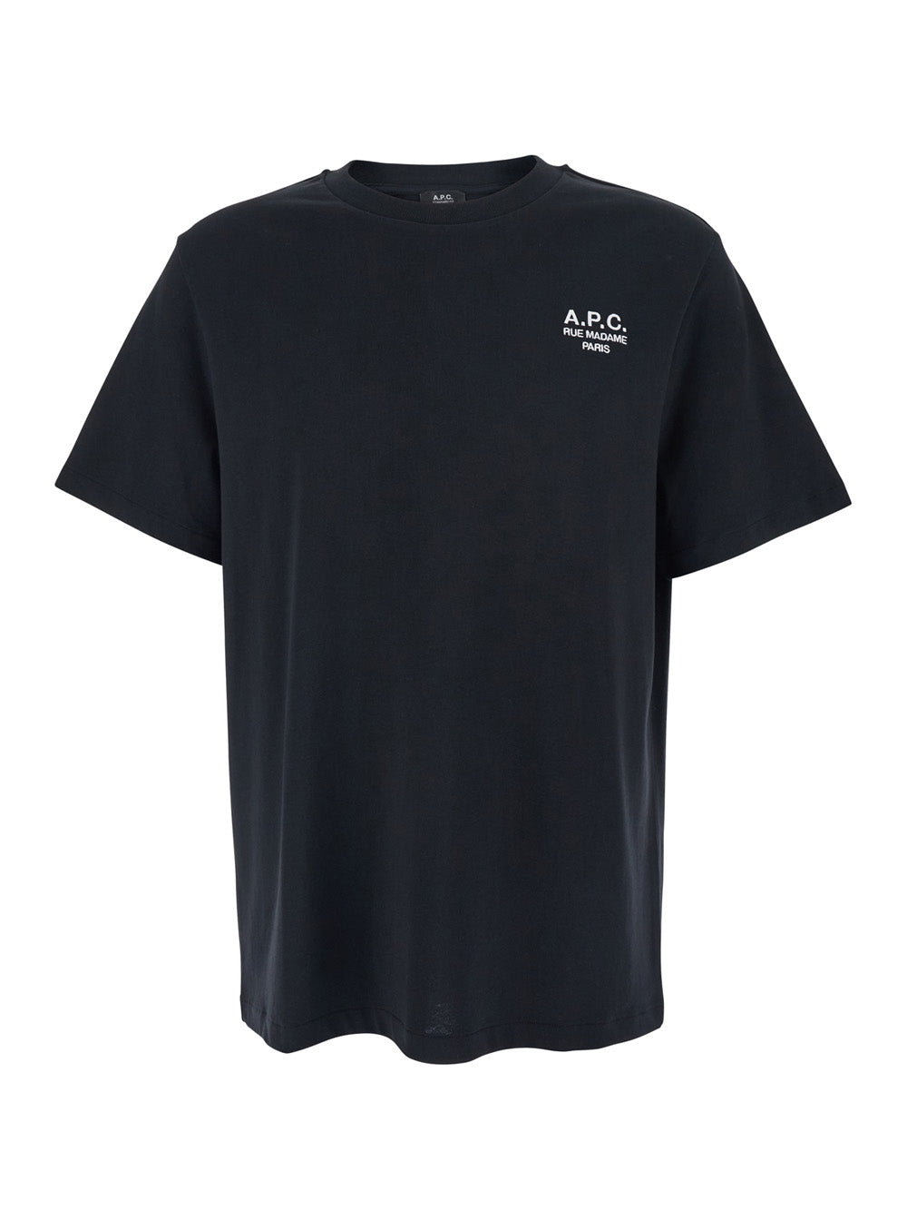 A.P.C. Men Black Crewneck T-Shirt With Logo Embroidered On The Front In Cotton Man