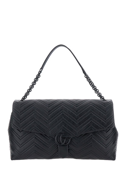 Gucci Women Black Crossbody Bag With Sliding Chain-Link Shoulder Strap And Gg Plaque Closure On The Front In Leather Woman