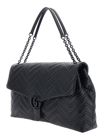 Gucci Women Black Crossbody Bag With Sliding Chain-Link Shoulder Strap And Gg Plaque Closure On The Front In Leather Woman