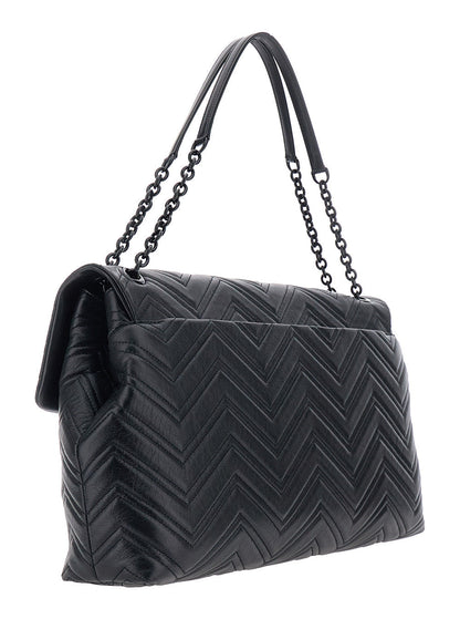 Gucci Women Black Crossbody Bag With Sliding Chain-Link Shoulder Strap And Gg Plaque Closure On The Front In Leather Woman