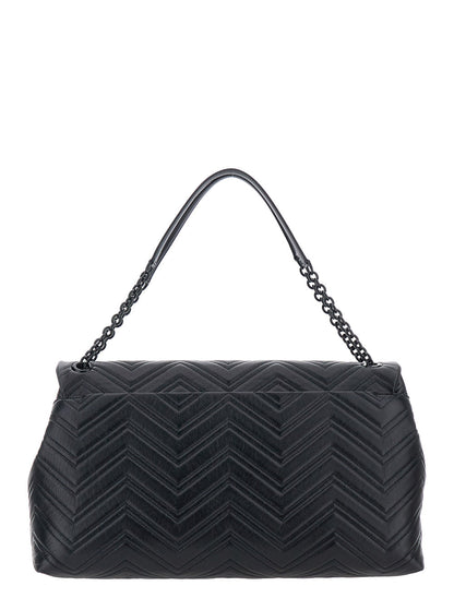 Gucci Women Black Crossbody Bag With Sliding Chain-Link Shoulder Strap And Gg Plaque Closure On The Front In Leather Woman
