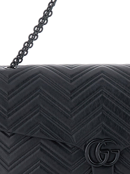 Gucci Women Black Crossbody Bag With Sliding Chain-Link Shoulder Strap And Gg Plaque Closure On The Front In Leather Woman