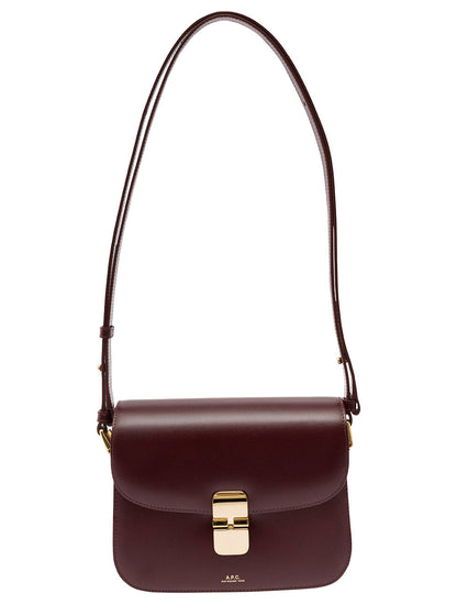 A.P.C. Women 'Grace' Bordeaux Small Crossbody Bag With Adjustable Shoulder Strap And Embossed Logo Lettering On The Front In Leather Woman