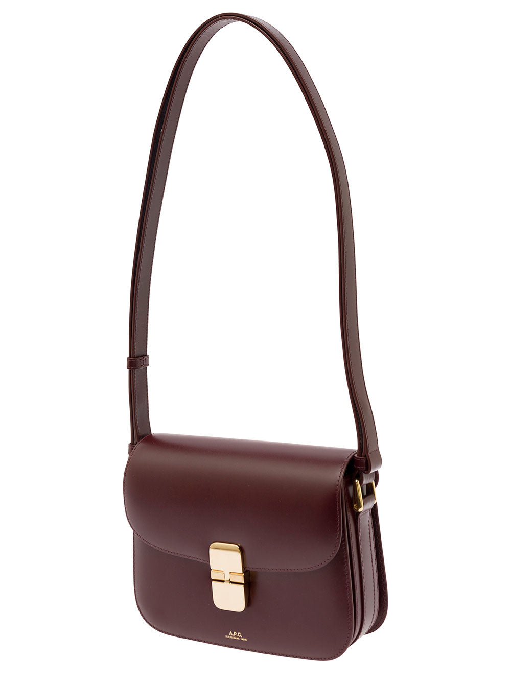A.P.C. Women 'Grace' Bordeaux Small Crossbody Bag With Adjustable Shoulder Strap And Embossed Logo Lettering On The Front In Leather Woman