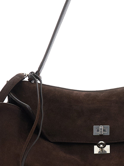 Balenciaga Men 'Rodeo' Brown Large Shoulder Bag With Removable Shoulder Strap In Suede Man