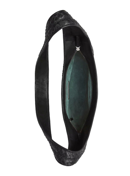 Bottega Veneta Men Black Crossbody Bag With Top Zip Closure And Intrecciato Motif In Leather Man