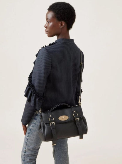 Mulberry Women 'Alexa' Black Handbag With Adjustable And Removable Shoulder Strap And Magnetic Closure In Granied Leather Woman