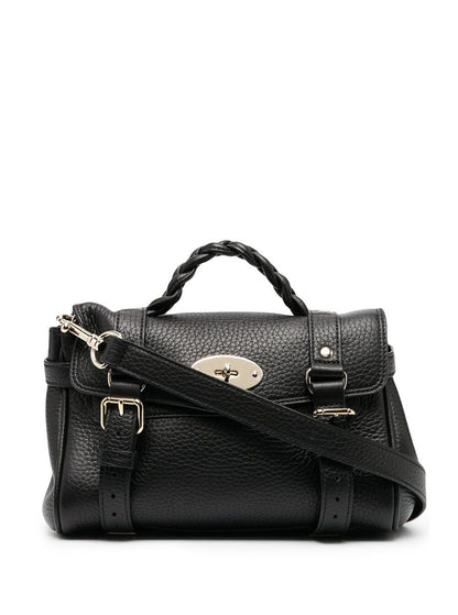Mulberry Women 'Alexa' Black Mini Handbag With Adjustable And Removable Shoulder Strap And Braided Handle In Grained Leather Woman