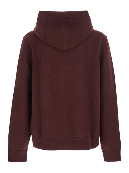 Gucci Men Bordeaux Reversible Cardigan With Drawstring Hood In Wool Man
