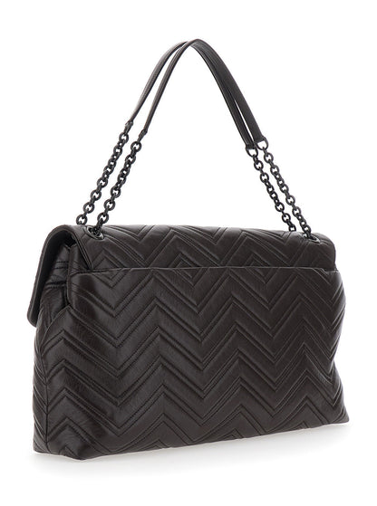 Gucci Women Brown Crossbody Bag With Sliding Chain-Link Shoulder Strap And Gg Plaque On The Front In Leather Woman