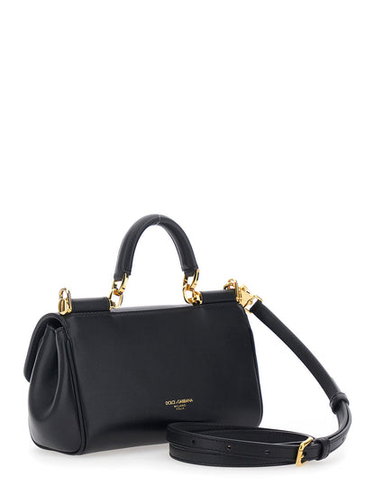 Dolce & Gabbana Women 'My Sicily' Black Mini Crossbody Bag With Adjustable And Removable Shouder Strap And Logo Lettering On The Rear In Leather Woman