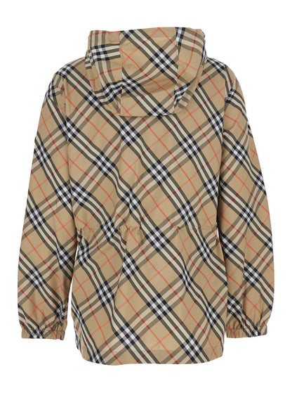 Burberry Women Beige Jacket With Ekd Logo Embroidery On The Sleeve And All-Over Check Motif In Tech Fabric Woman