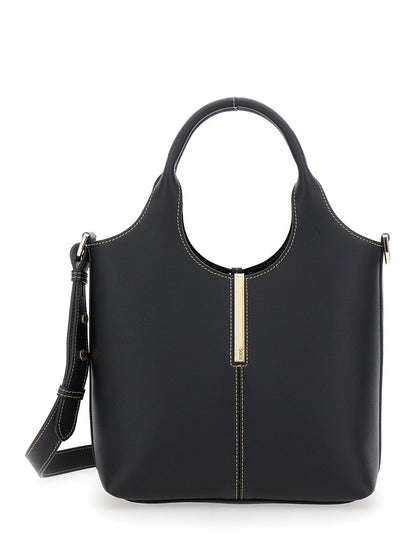 Tod's Women 'Ebr Mini' Black Shoulder Bag With Logo Metal Plate In Leather Woman