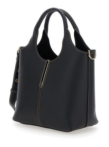 Tod's Women 'Ebr Mini' Black Shoulder Bag With Logo Metal Plate In Leather Woman