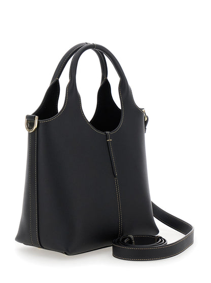 Tod's Women 'Ebr Mini' Black Shoulder Bag With Logo Metal Plate In Leather Woman