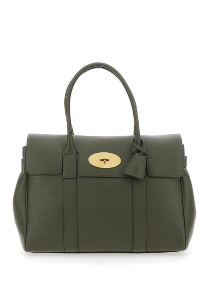 Mulberry Women 'Bayswater' Green Handbag With Twist-Lock Closure In Grained Leather Woman