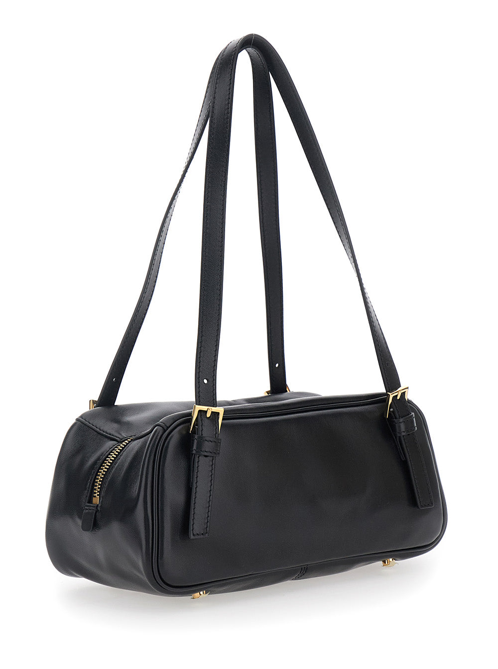 Versace Women 'Tag Bowling' Black Shoulder Bag With Metallic Logo Lettering And Medusa Head Pendant In Leather Woman