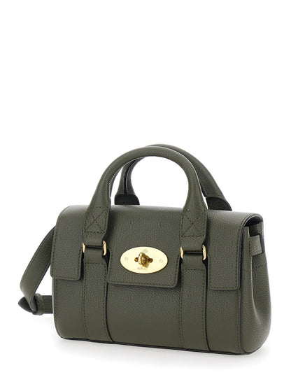 Mulberry Women 'Bayswater Mini' Green Handbag With Twist Lock In Hammered Leather Woman