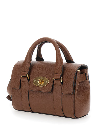 Mulberry Women 'Bayswater Mini' Brown Handbag With Twist Lock In Hammered Leather Woman