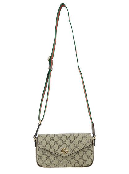 Gucci Women 'Ophidia' Mini Beige And Ebony Crossbody Bag With Double G In Gg Supreme Canvas Woman