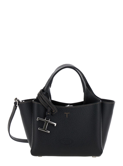 Tod's Women Black Handbag With Removable Metal Pendant In Leather Woman