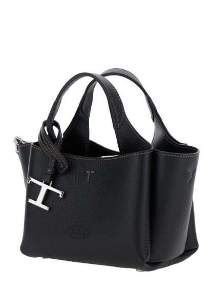 Tod's Women Black Handbag With Removable Metal Pendant In Leather Woman