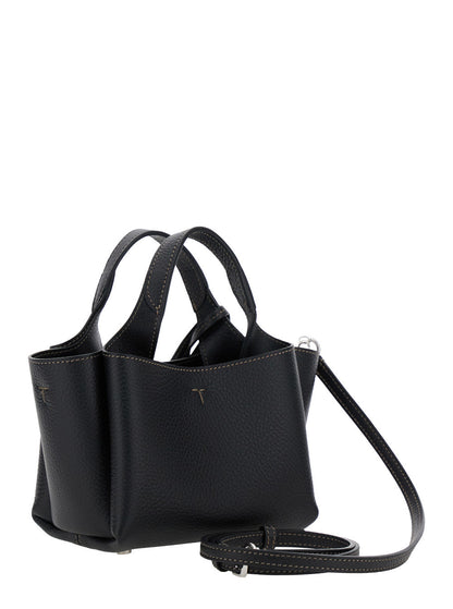 Tod's Women Black Handbag With Removable Metal Pendant In Leather Woman