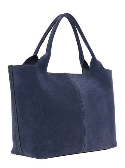 Tod's Women 'Ebr' Blue Tote Bag With Logo Plaque On The Front And Contrasting Stitching In Suede Woman