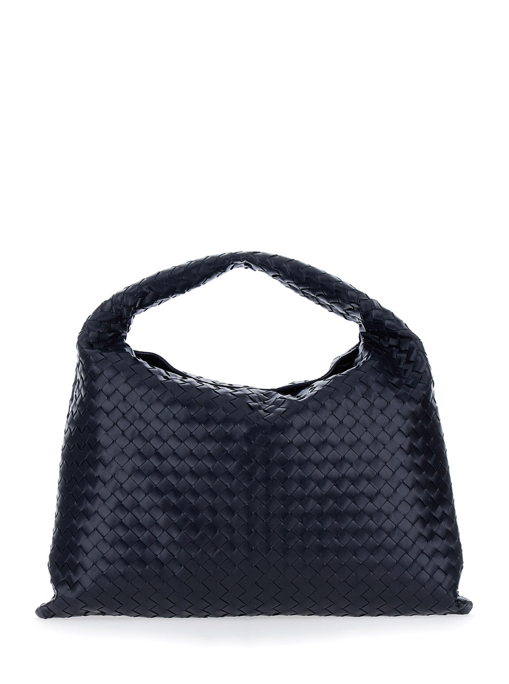 Bottega Veneta Women 'Hop Large' Blue Shoulder Bag With Intreccio Motif In Leather Woman