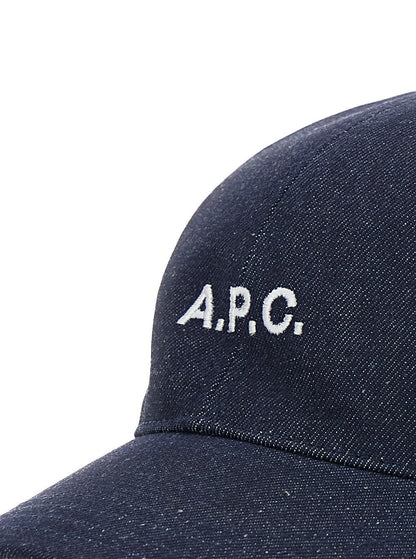 A.P.C. Men Blue Baseball Cap With Logo Lettering On The Front In Cotton Man