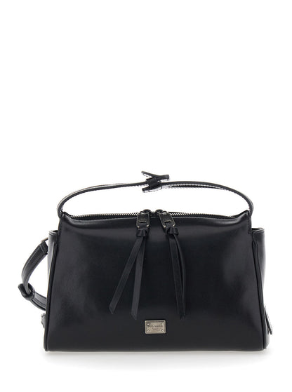 Dolce & Gabbana Men 'Vittoria' Black Mini Shoulder Bag With Adjustable And Removable Shoulder Strap And Logo Plaque On The Front In Leather Man