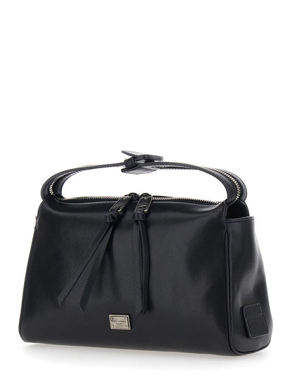 Dolce & Gabbana Men 'Vittoria' Black Mini Shoulder Bag With Adjustable And Removable Shoulder Strap And Logo Plaque On The Front In Leather Man