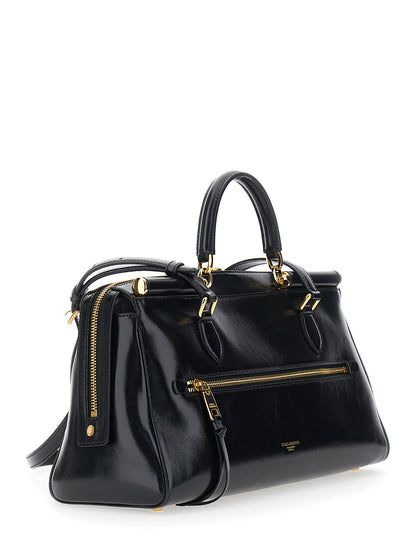 Dolce & Gabbana Women 'Vittoria' Black Shoulder Bag With Chain Detail And Charms On The Front In Leather Woman