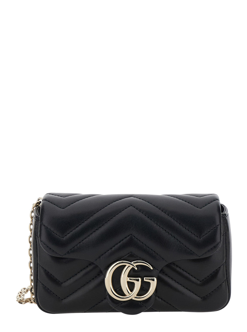Gucci Women 'Ophidia' Black Mini Bag With Chain-Link Shoulder Strap And Gg Plaque On The Front In Leather Woman